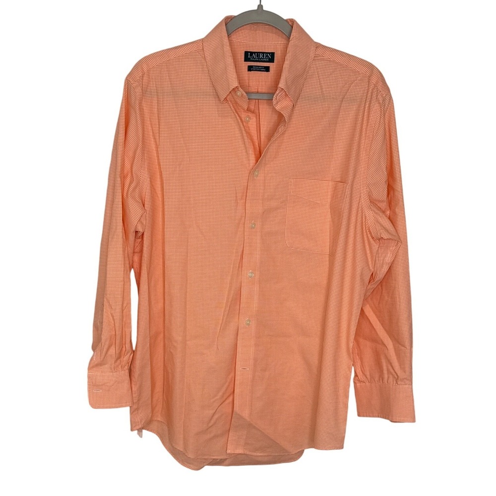 Lauren Ralph Lauren Mens Orange Gingham Check Regular Fit Stretch Shirt 16 32/33
